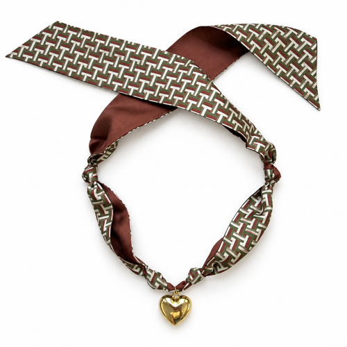 The Alexandra silk scarf necklace with gold heart pendant 