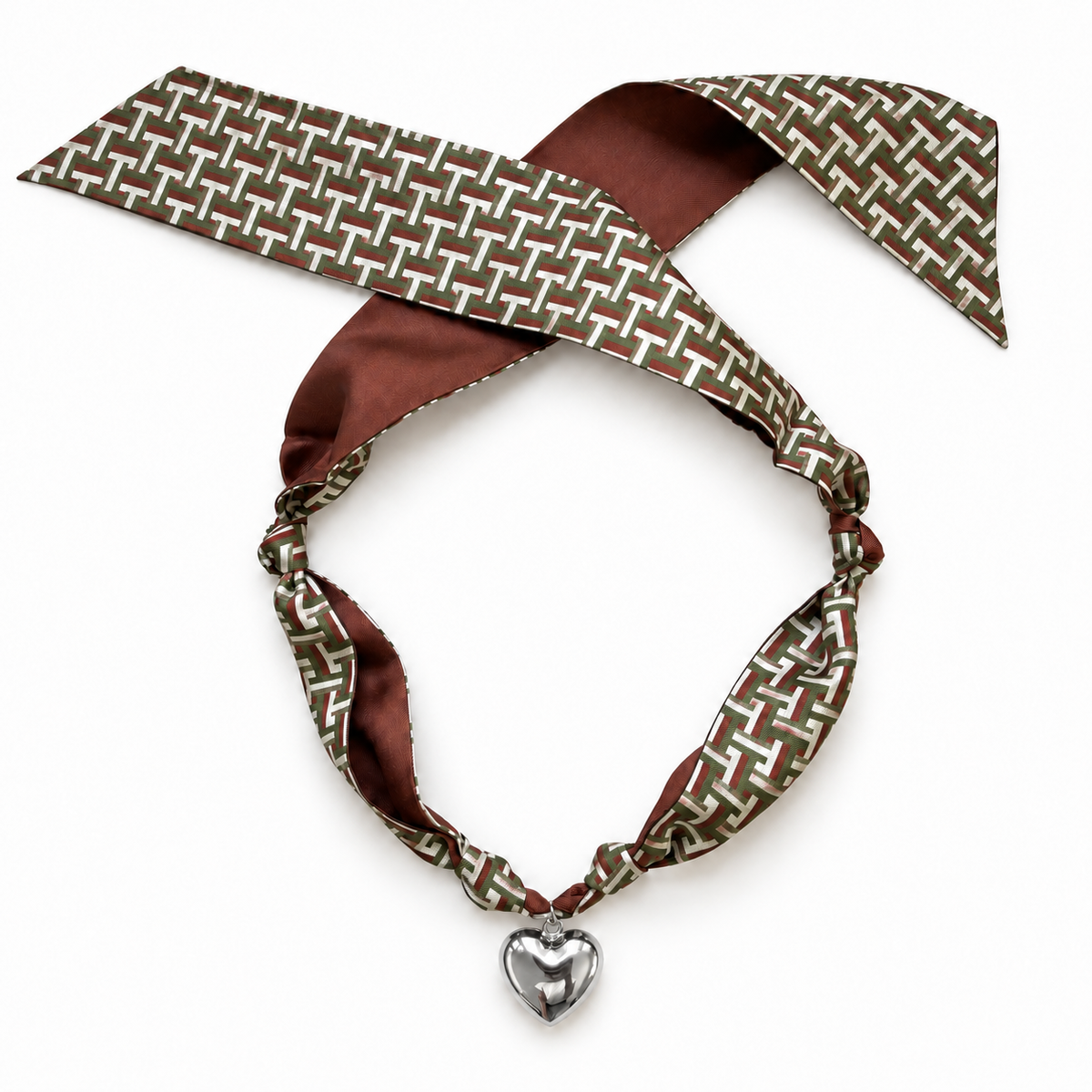 The Alexandra silk scarf necklace with silver heart pendant 