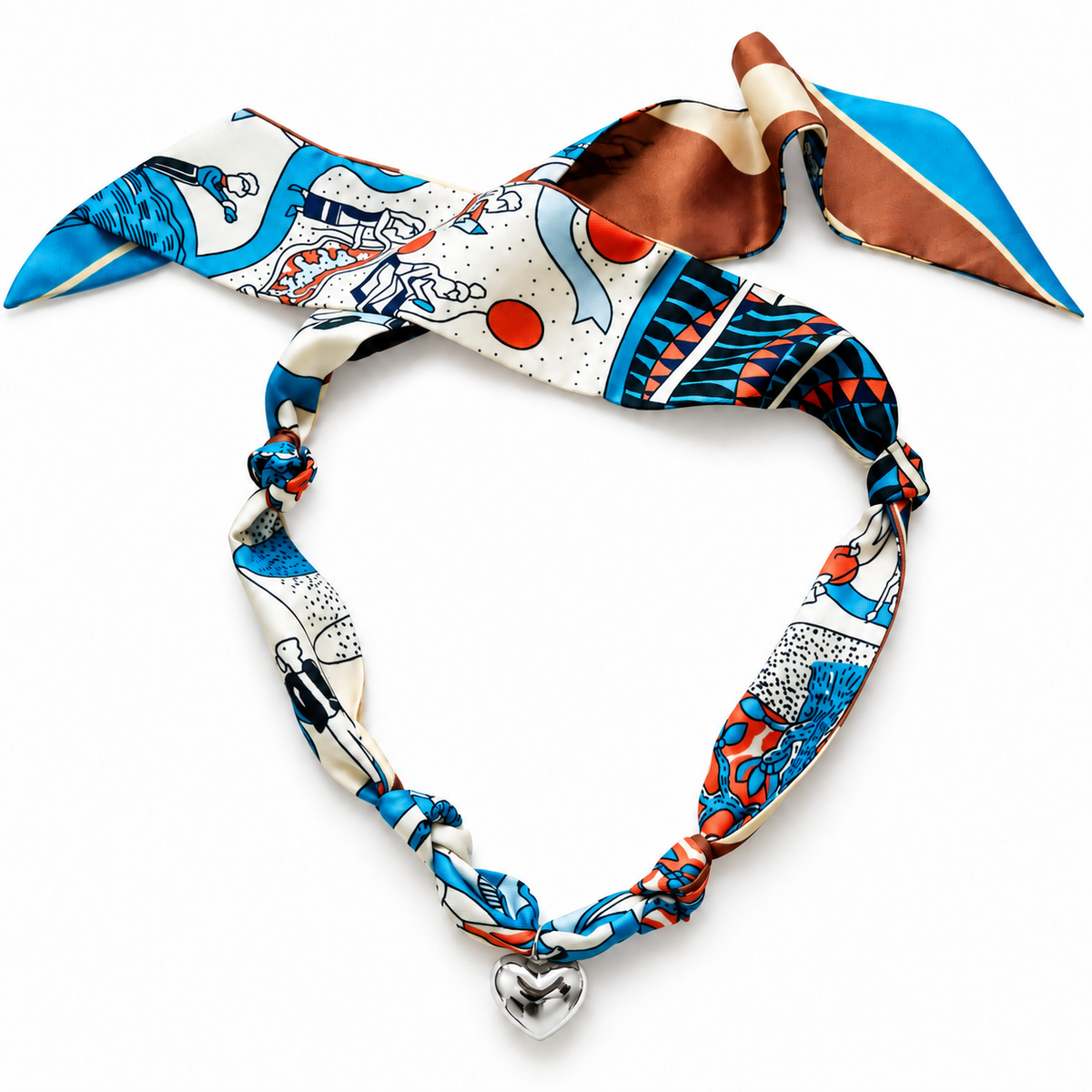 The Alicia silk blend scarf necklace with silver heart pendant 