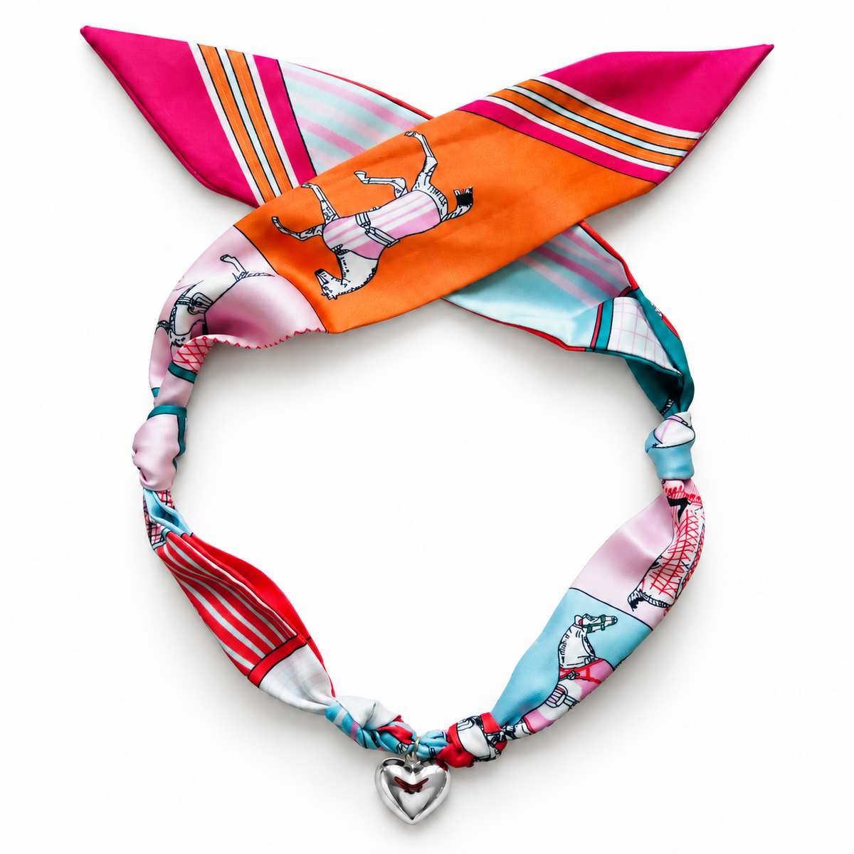 The Amanda silk-blend scarf necklace with silver heart pendant 