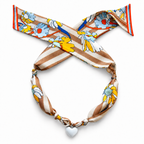 The Angela silk scarf necklace with white heart pendant 