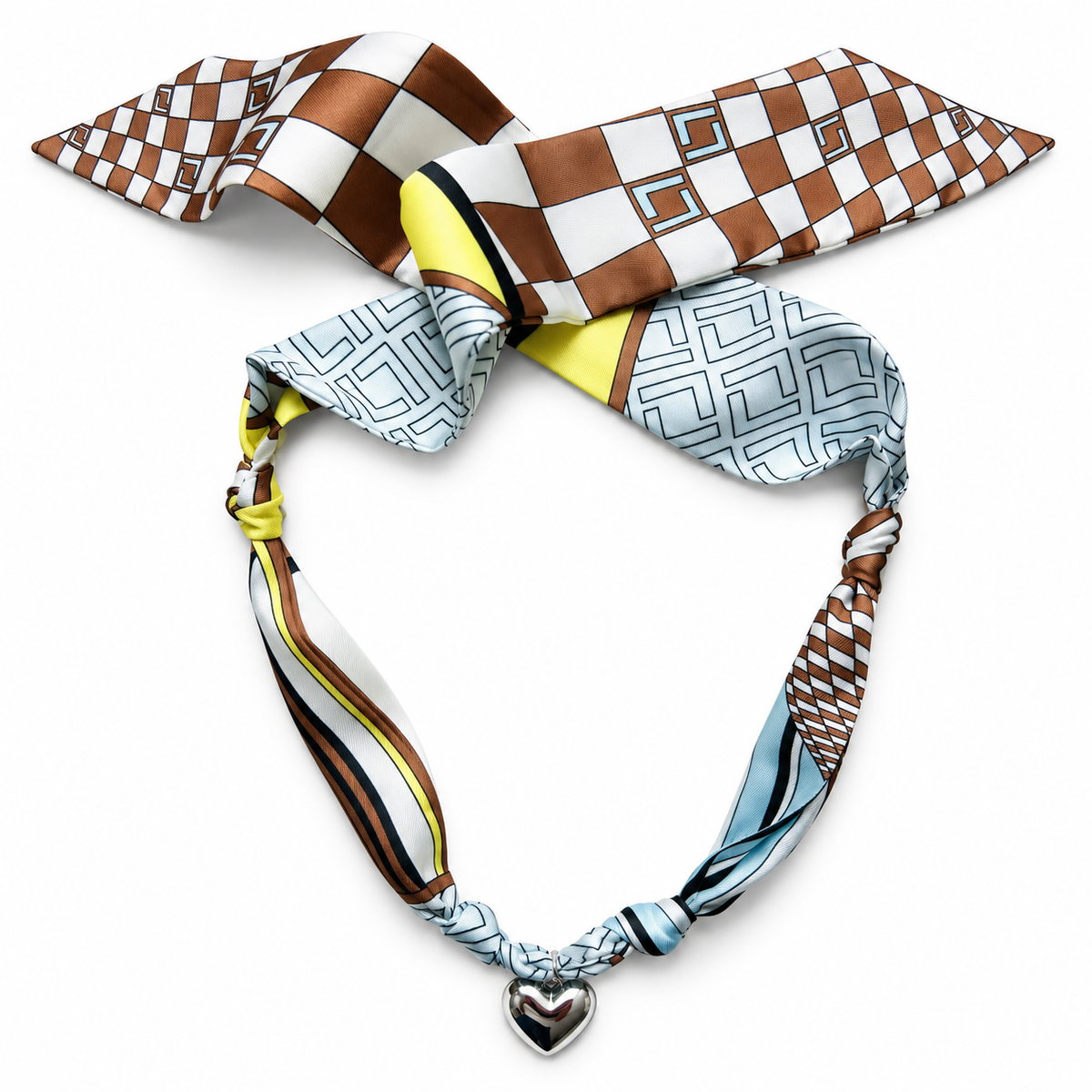 The Anonymous silk scarf necklace with silver heart pendant 