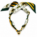 The Downs silk scarf necklace in green and gold with gold heart pendant