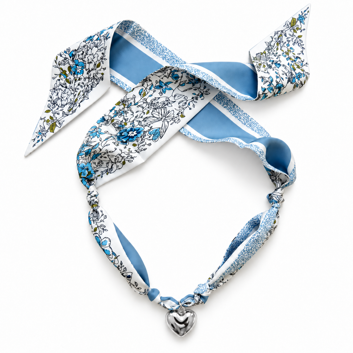 The Becca silk scarf necklace with silver heart pendant