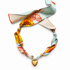 The Berkeley silk scarf necklace with gold heart pendant 