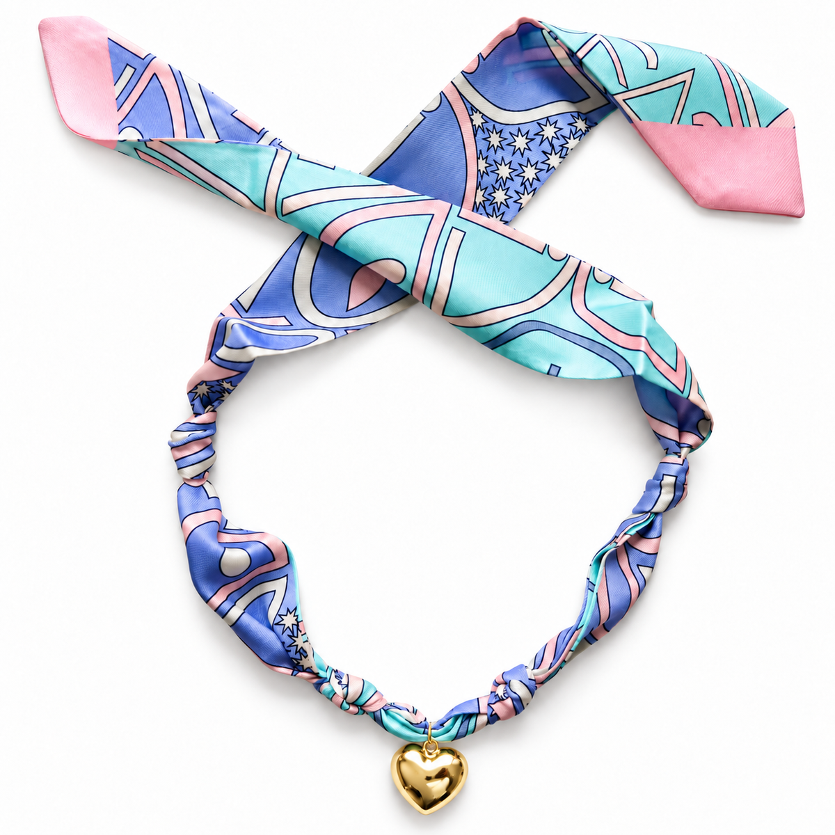 The Blakely silk scarf necklace with gold heart pendant 