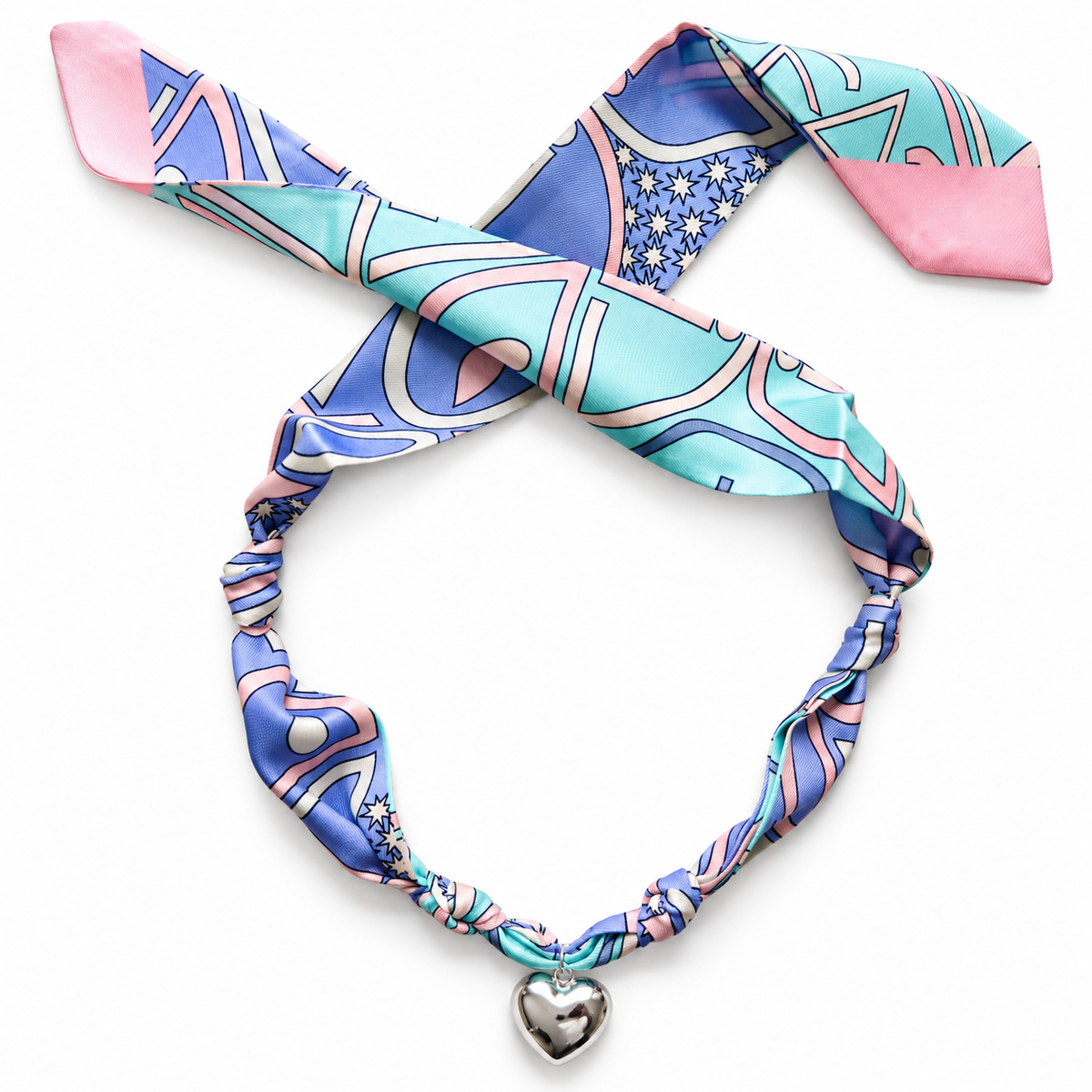 The Blakely silk scarf necklace with silver heart pendant 
