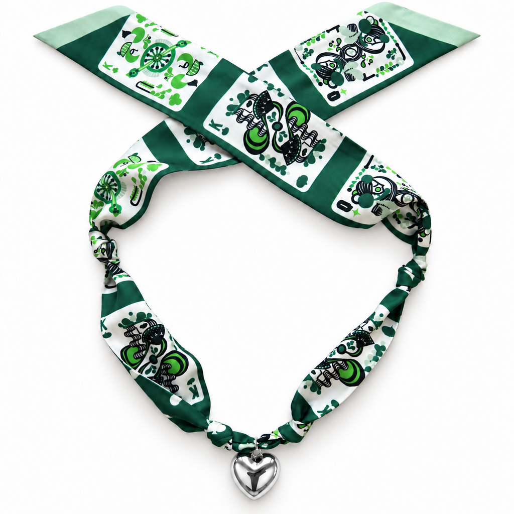 The Britt silk scarf necklace with silver heart pendant 
