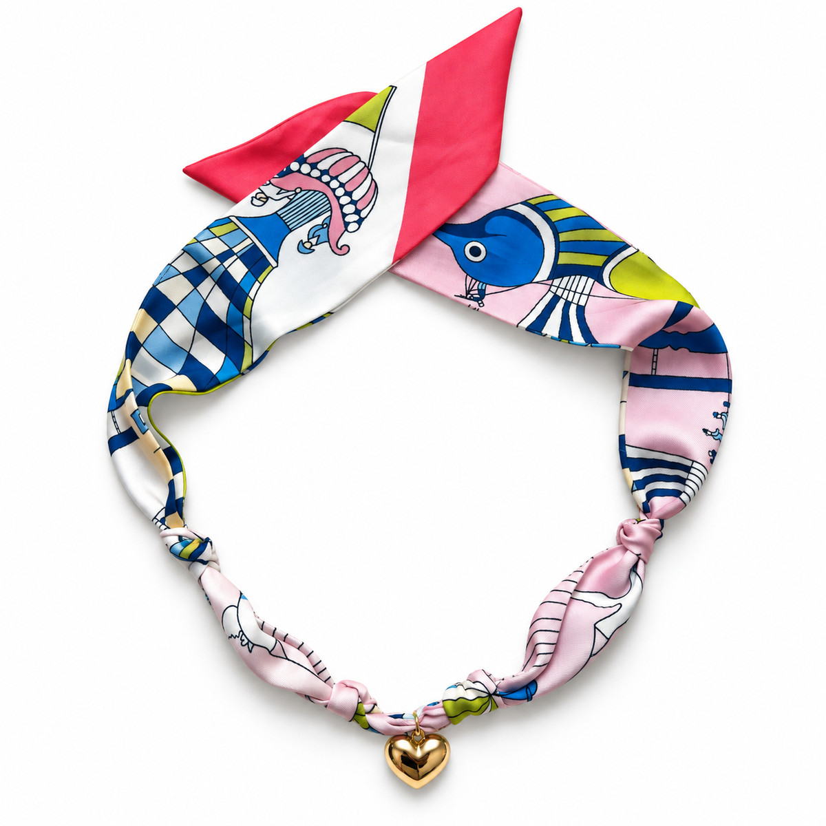 The Carina silk-blend scarf necklace with gold heart pendant 