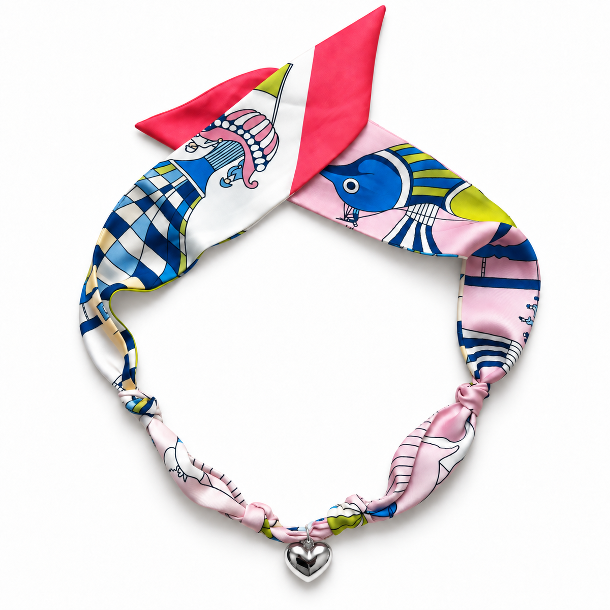 The Carina silk-blend scarf necklace with silver heart pendant 