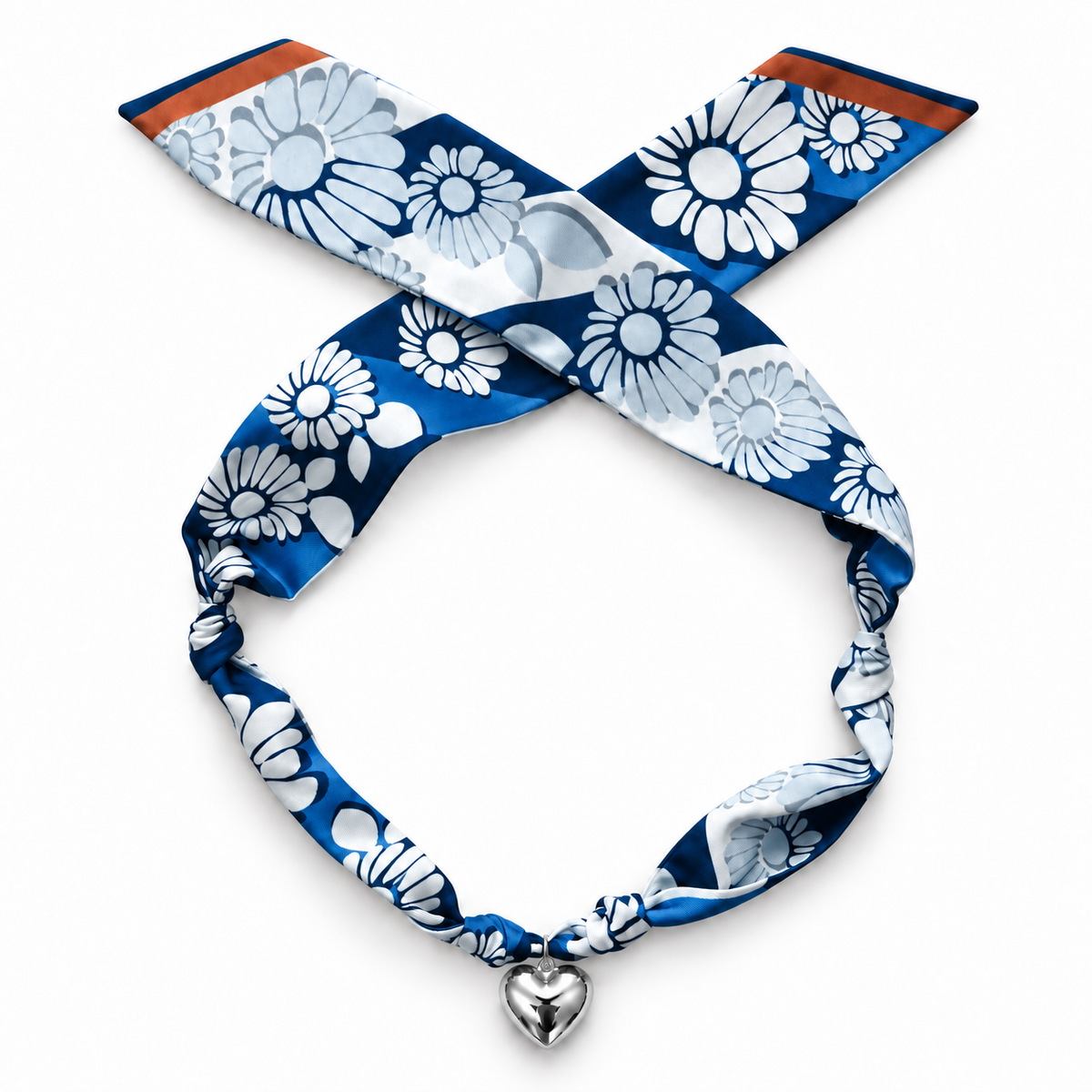 The Chrissy scarf necklace with silver heart pendant 