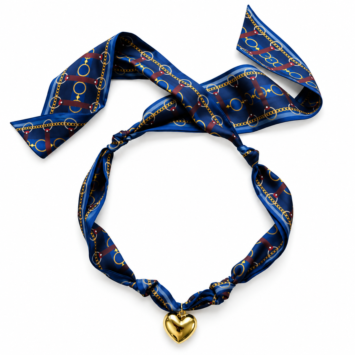 The Coley silk scarf necklace with gold heart pendant 