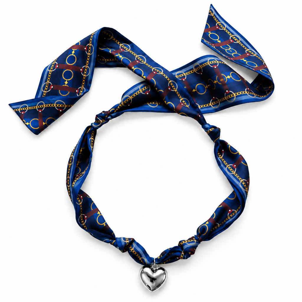 The Coley silk scarf necklace with silver heart pendant 