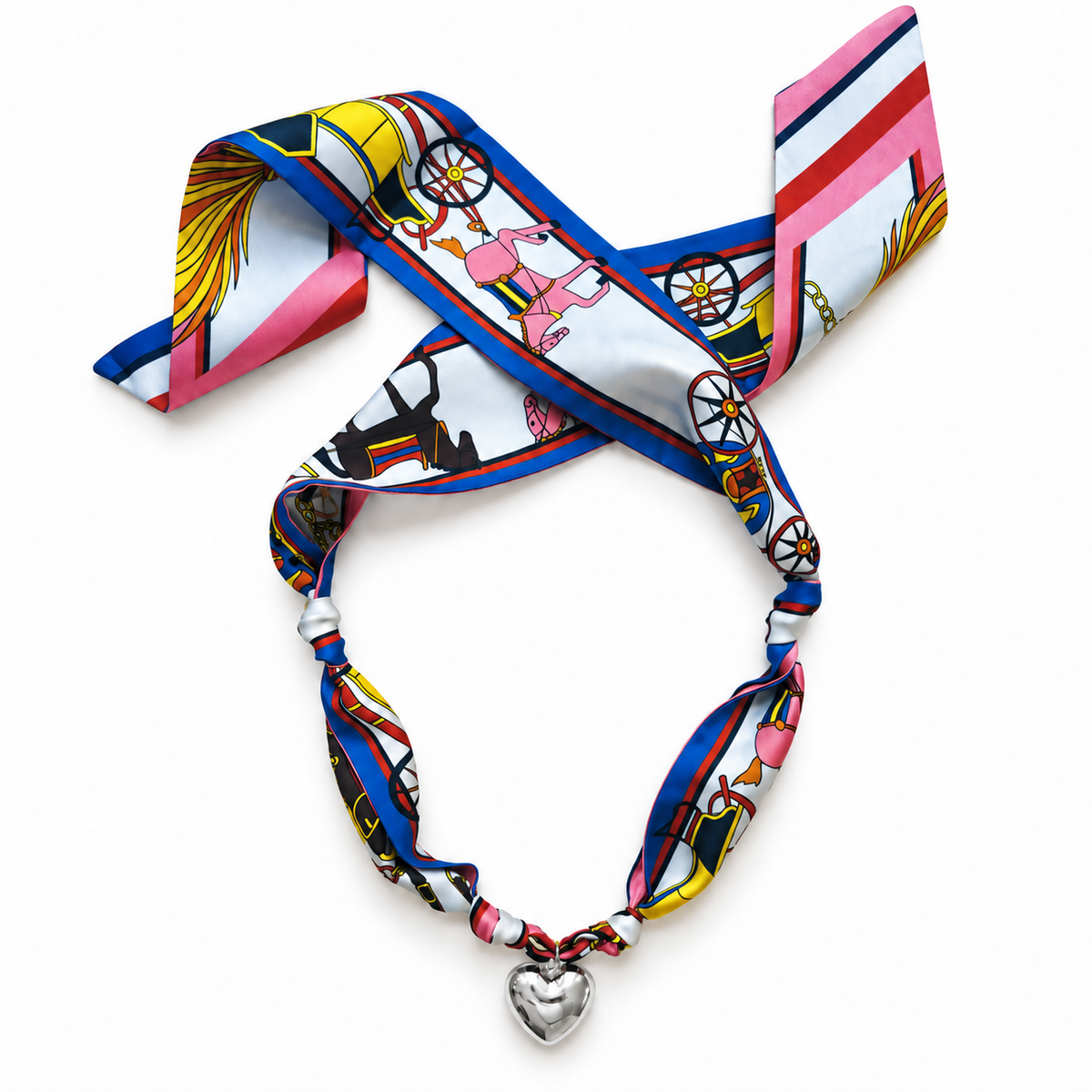The Droubi silk scarf necklace with silver heart pendant 