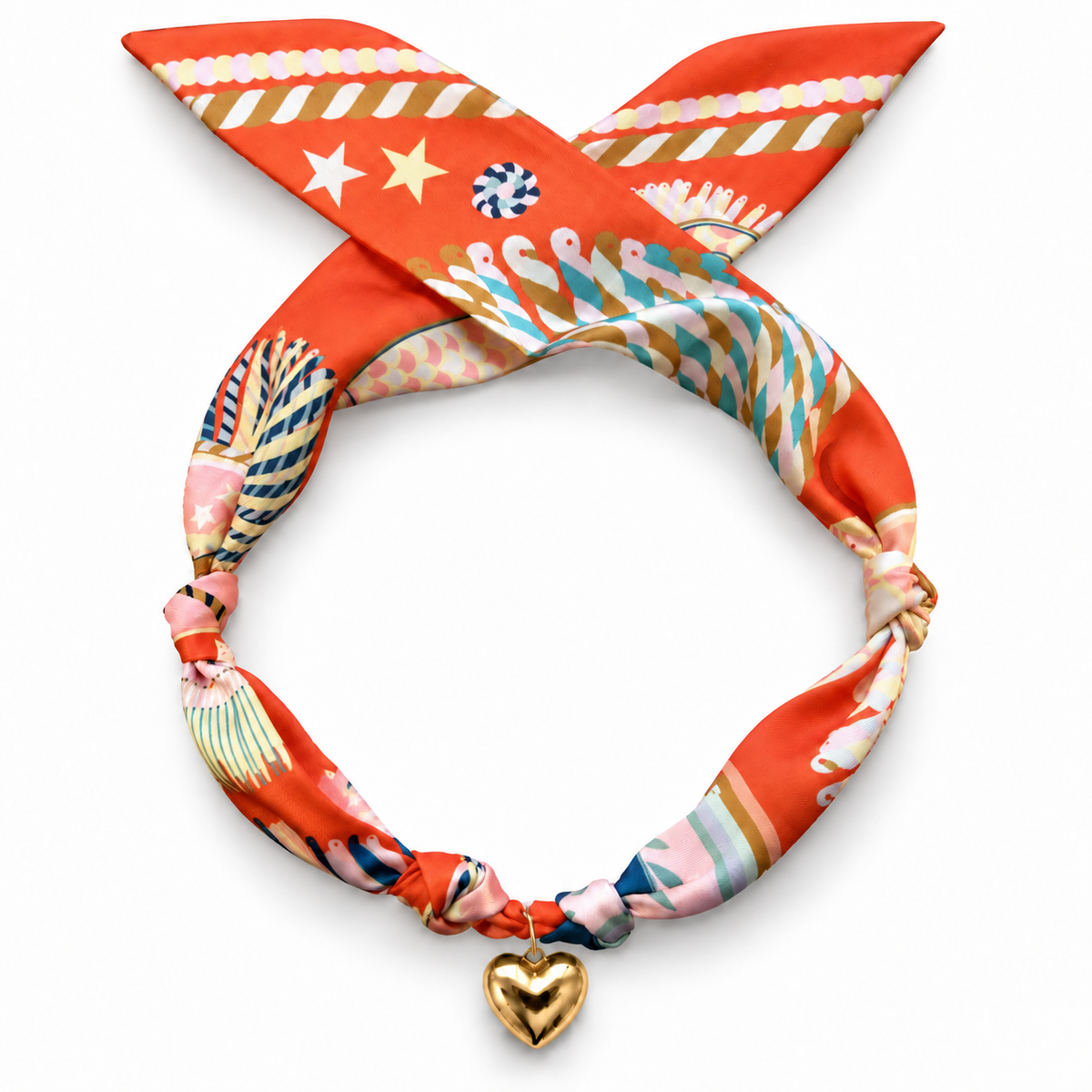 The Elaine silk-blend scarf necklace with gold heart pendant 