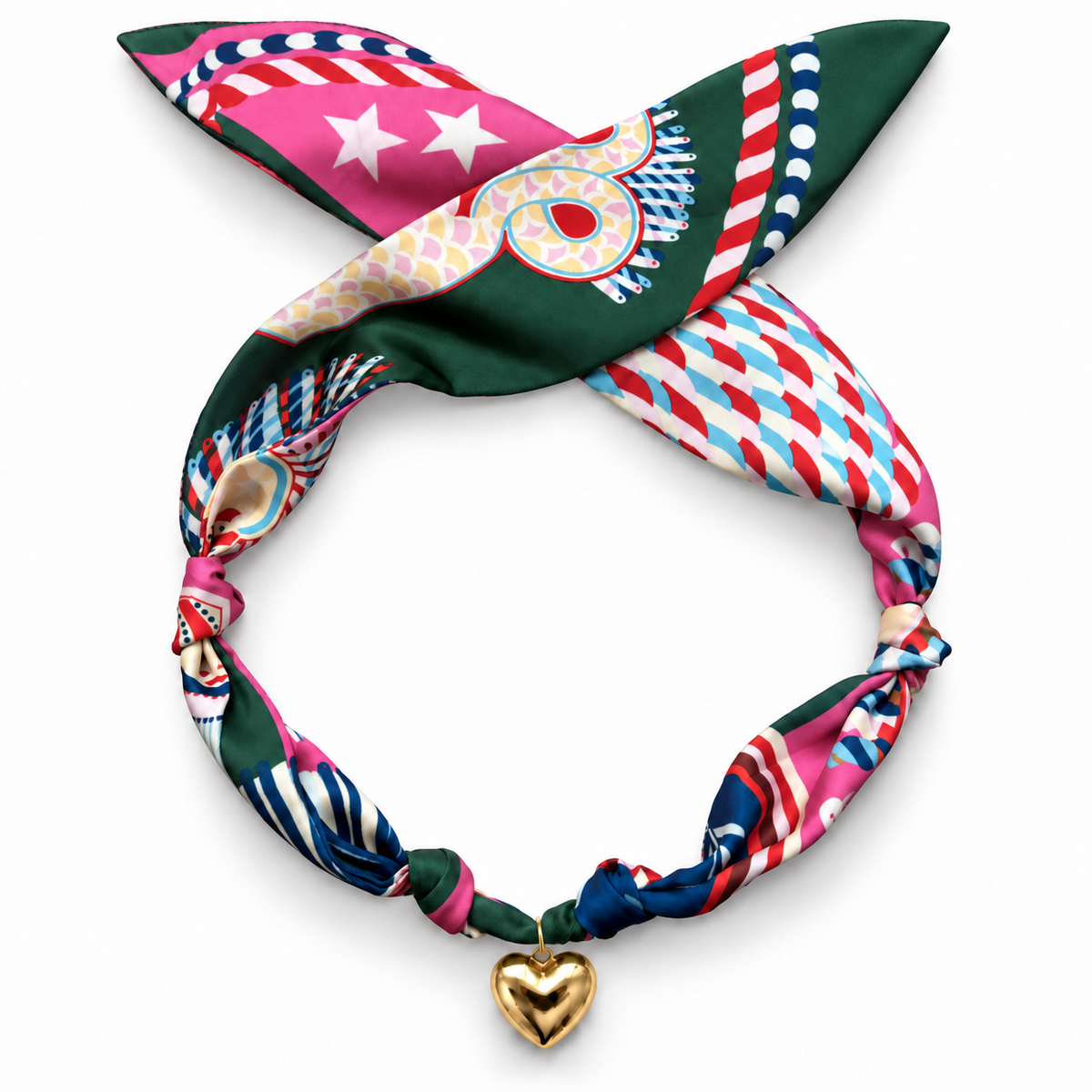 The Elise silk-blend scarf necklace with gold heart pendant 