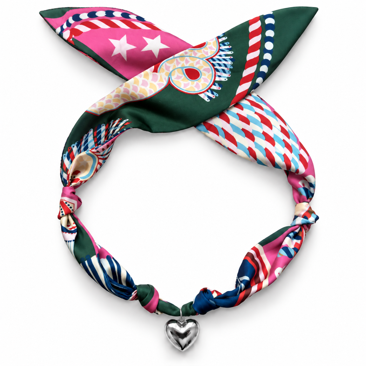 The Elise silk-blend scarf necklace with silver heart pendant 