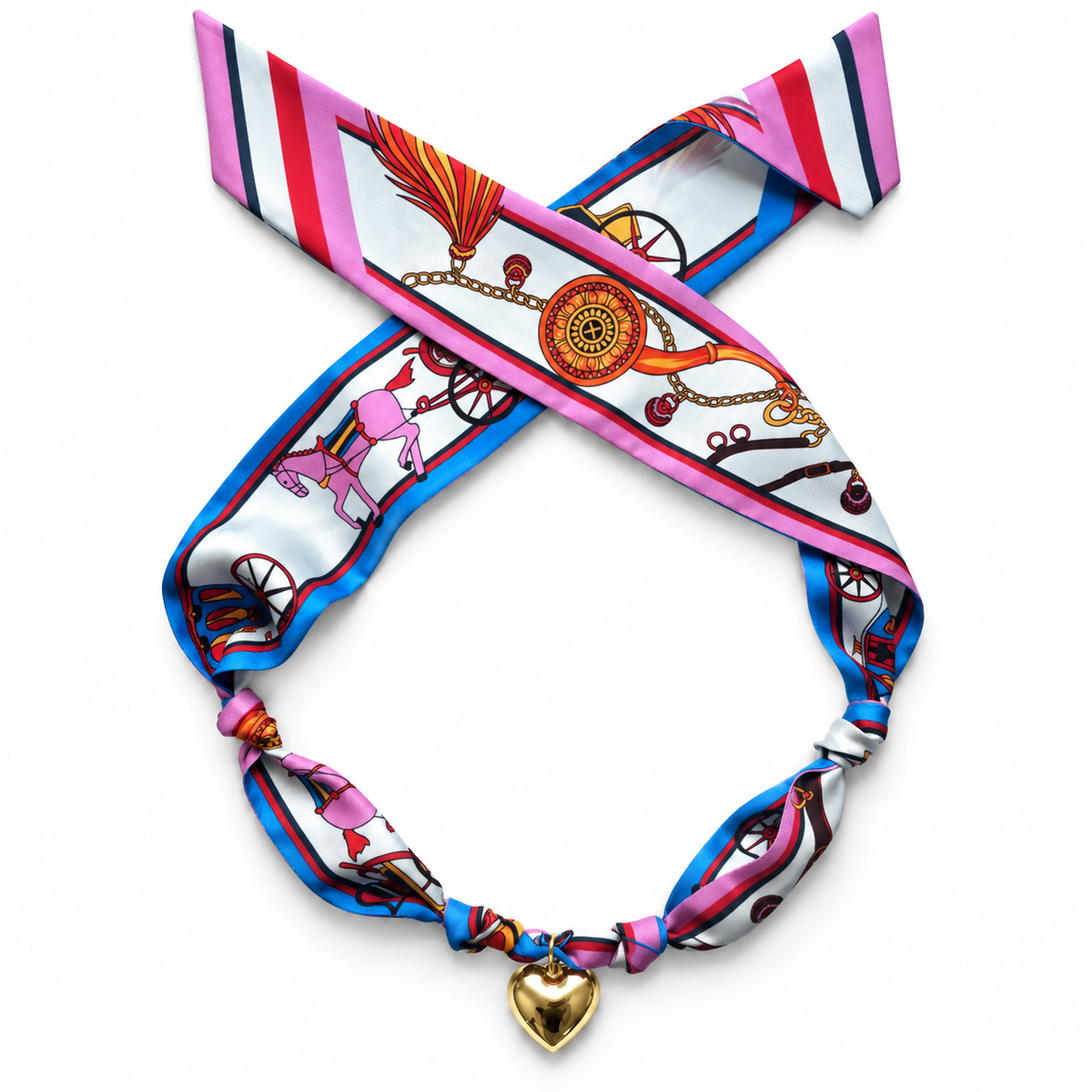 The Elizabeth silk scarf necklace with gold heart pendant 