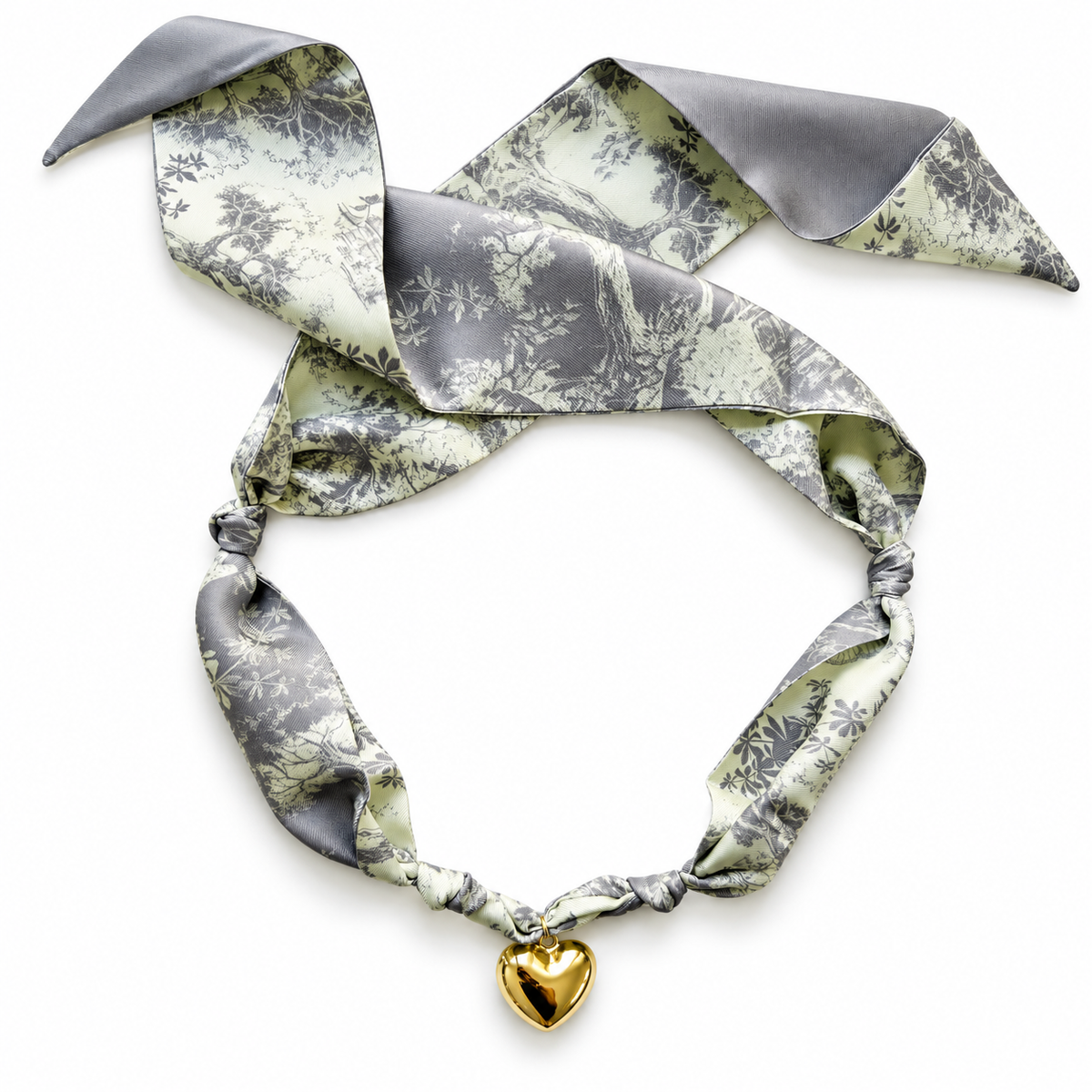 The Ellie silk scarf necklace with gold heart pendant 