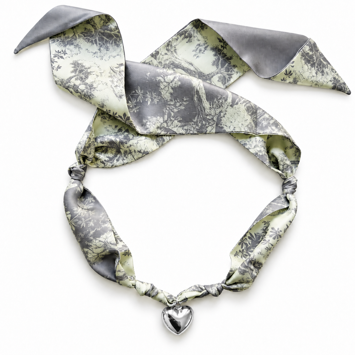 The Ellie silk scarf necklace with silver heart pendant 