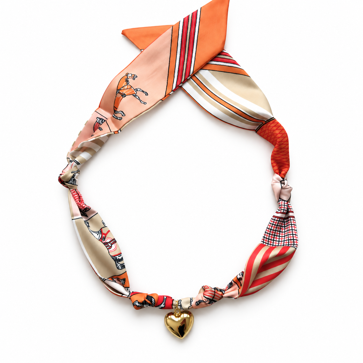 The Gigi silk-blend scarf necklace with gold heart pendant 
