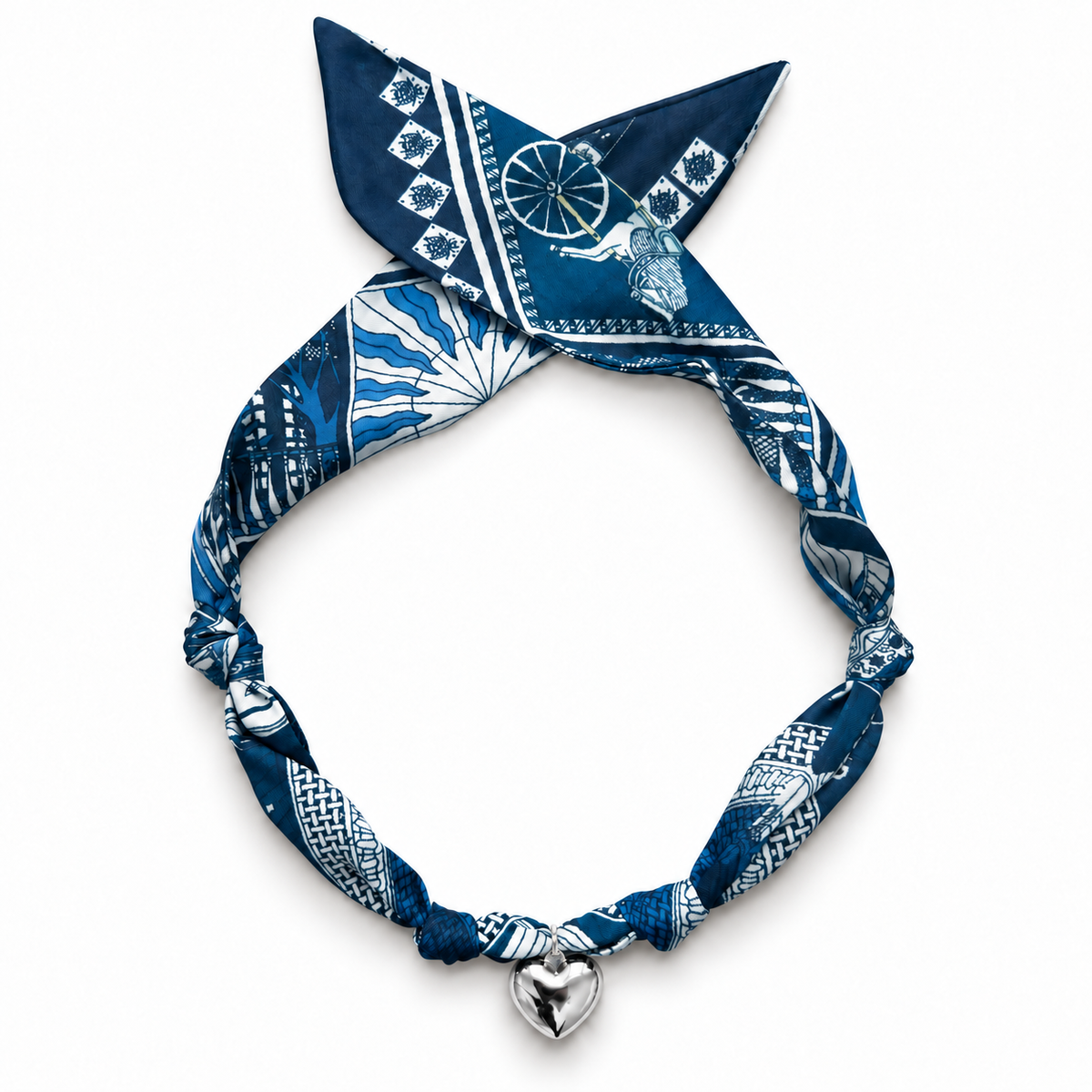 The Haley silk-blend scarf necklace with silver heart pendant 