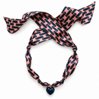 The Hannah silk scarf necklace with navy blue heart pendant 