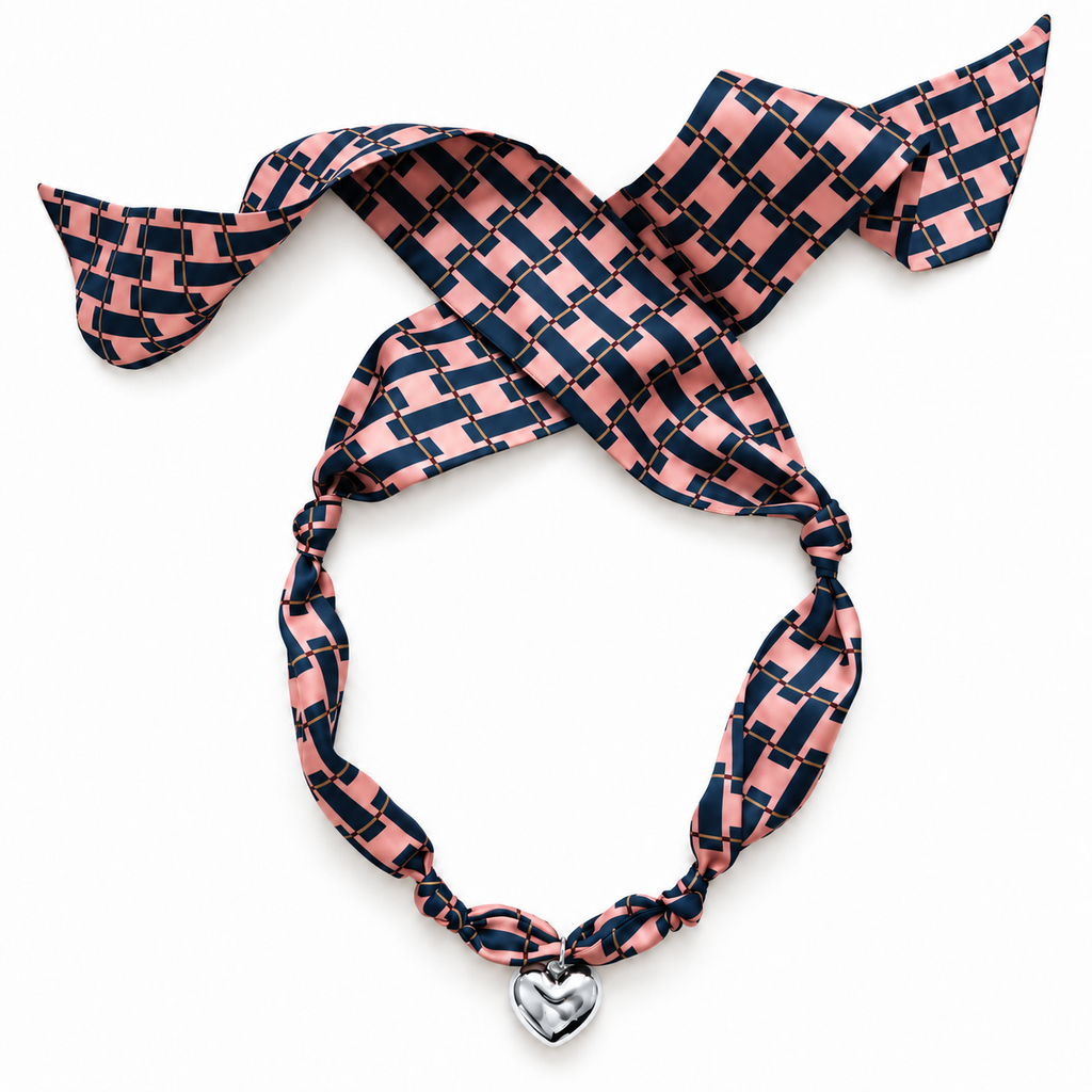 The Hannah silk scarf necklace with silver heart pendant 
