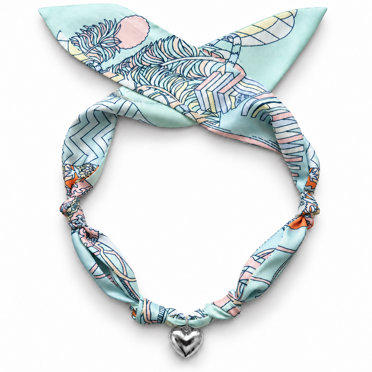 The Jamie silk-blend scarf necklace with silver heart pendant 