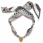 The Jen silk scarf necklace with gold heart pendant 
