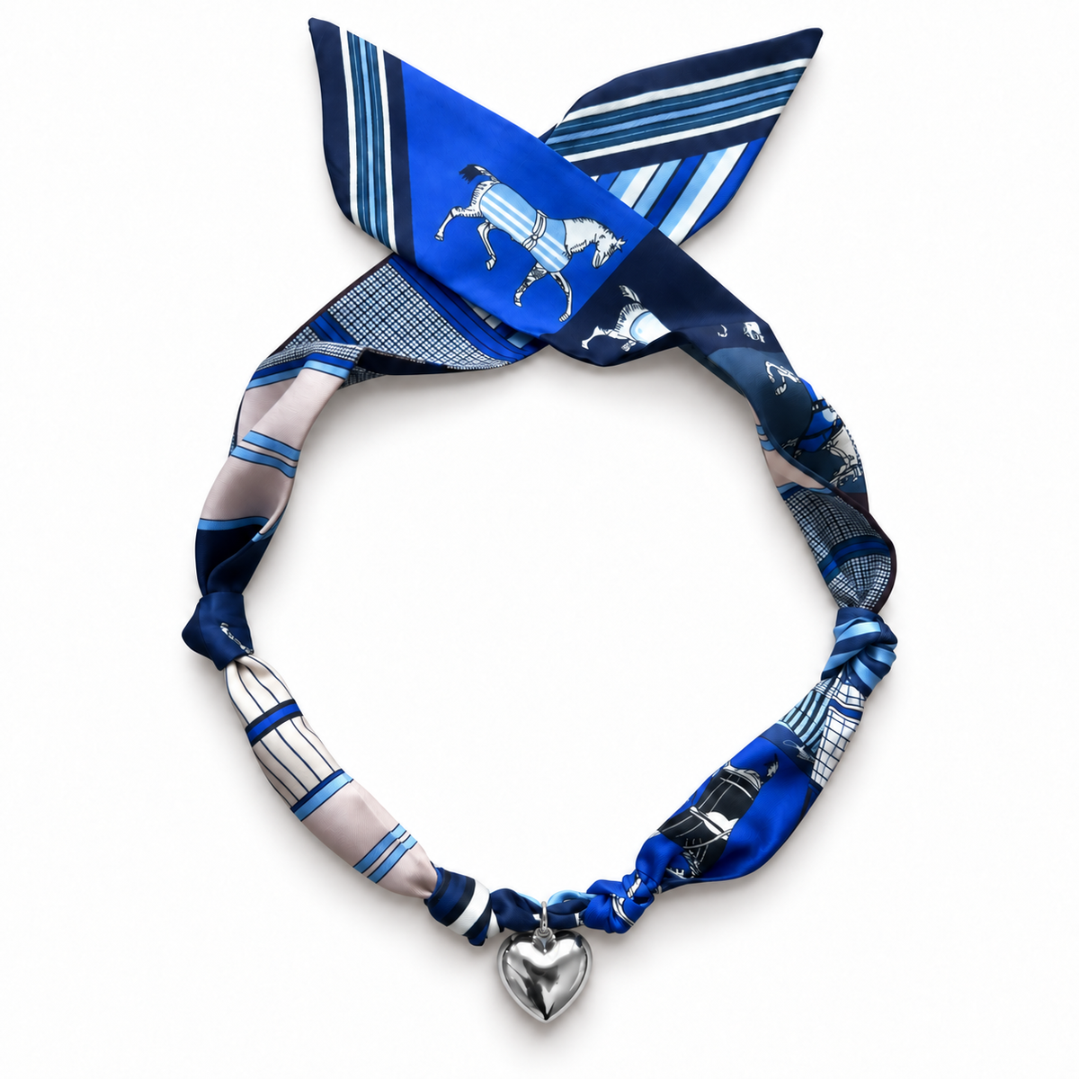 The Jojo silk-blend scarf necklace with silver heart pendant 