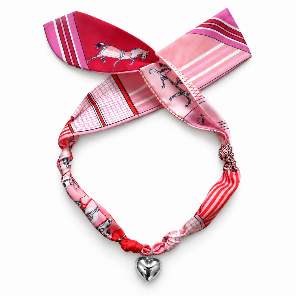 The Jones silk-blend scarf necklace with silver heart pendant