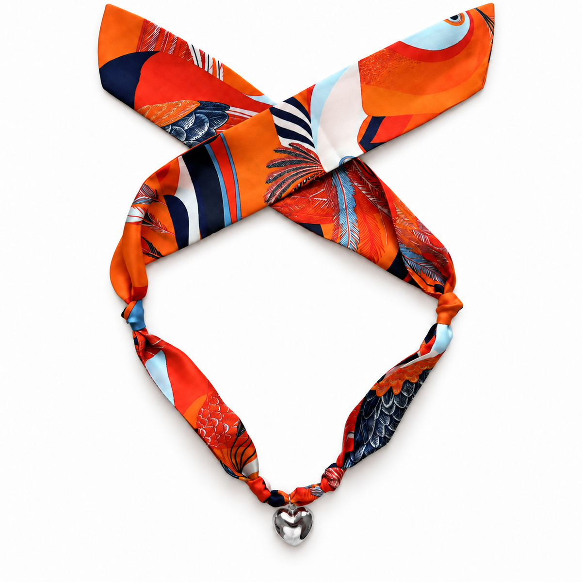 The Julie silk scarf necklace with silver heart pendant 
