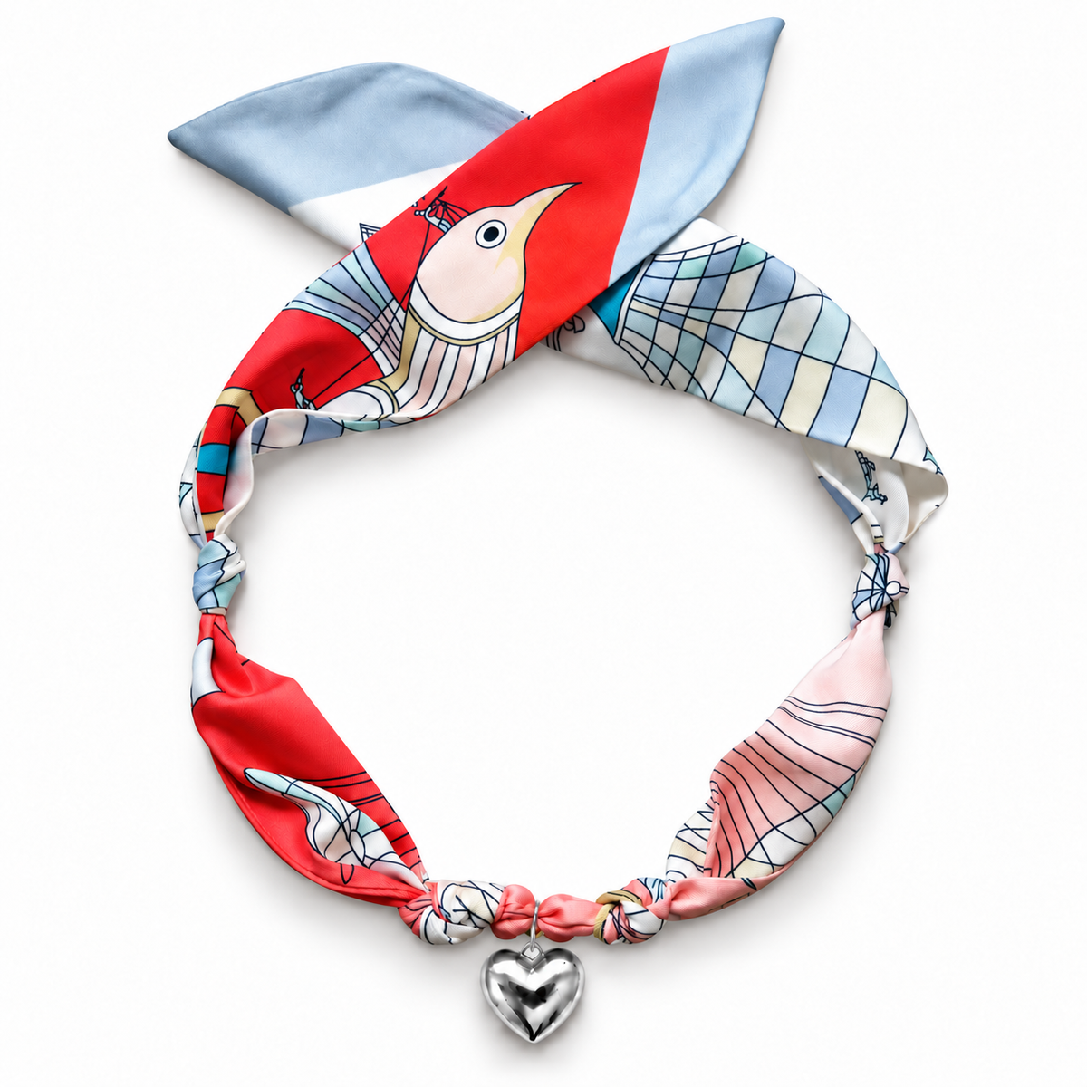 The Kate silk-blend scarf necklace with silver heart pendant 