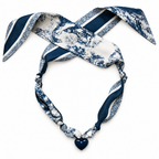 The Katie silk scarf necklace with navy blue heart pendant 