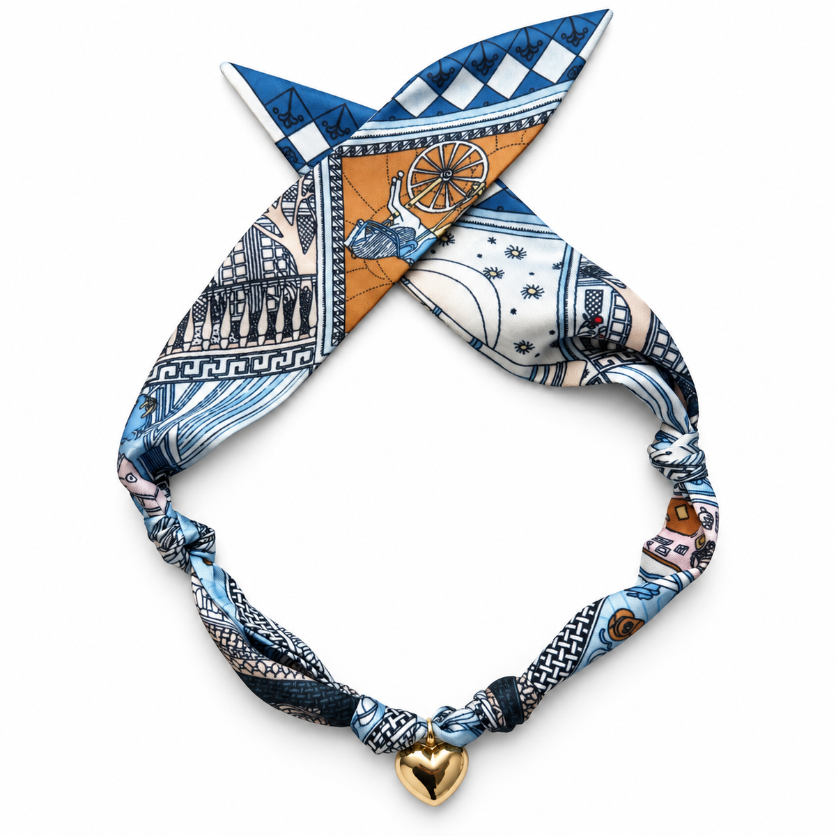 The Kelly silk-blend scarf necklace with gold heart pendant 