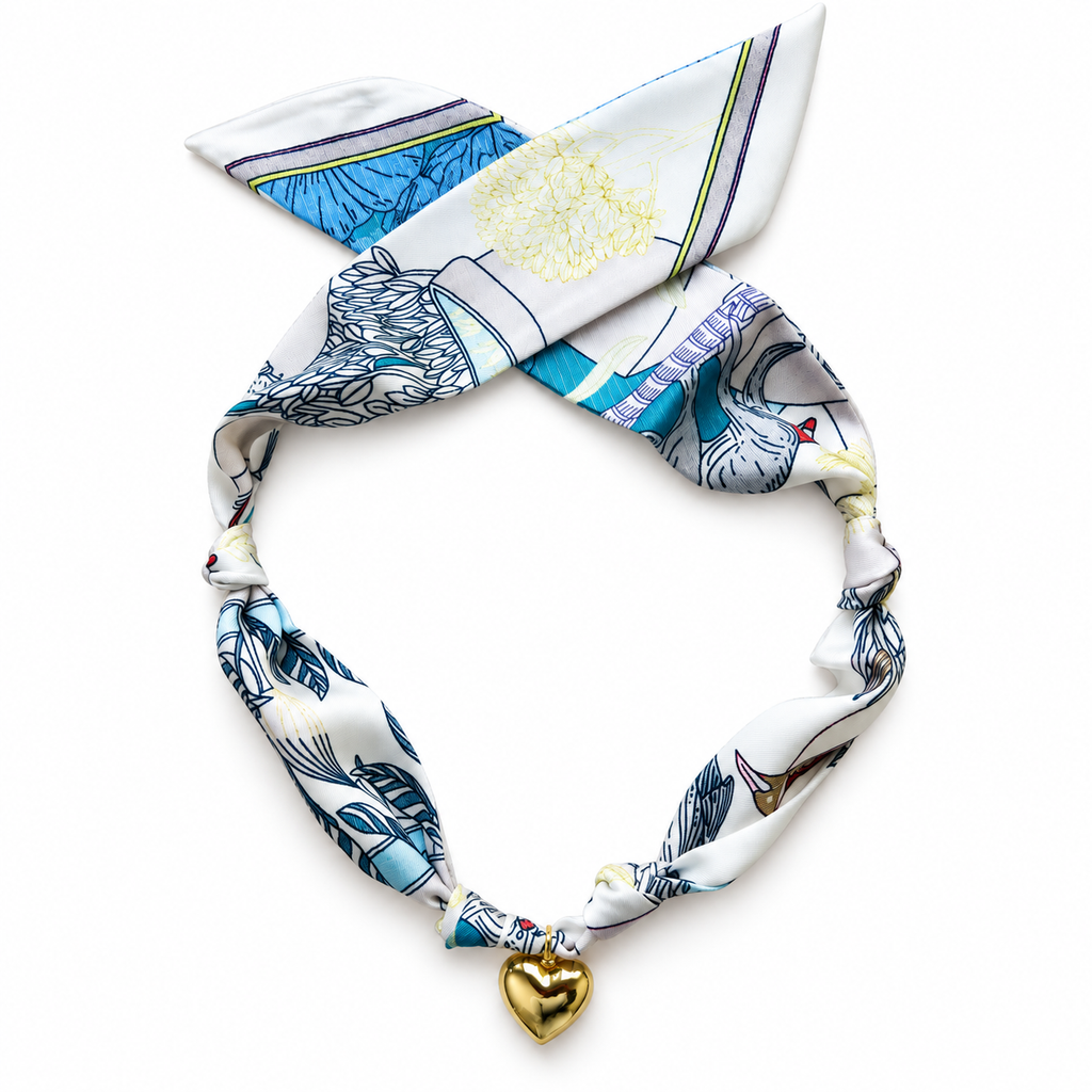 The Kelsey silk-blend scarf necklace with gold heart pendant 