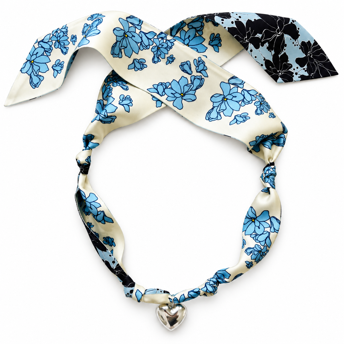 The Lauren silk scarf necklace with silver heart pendant 