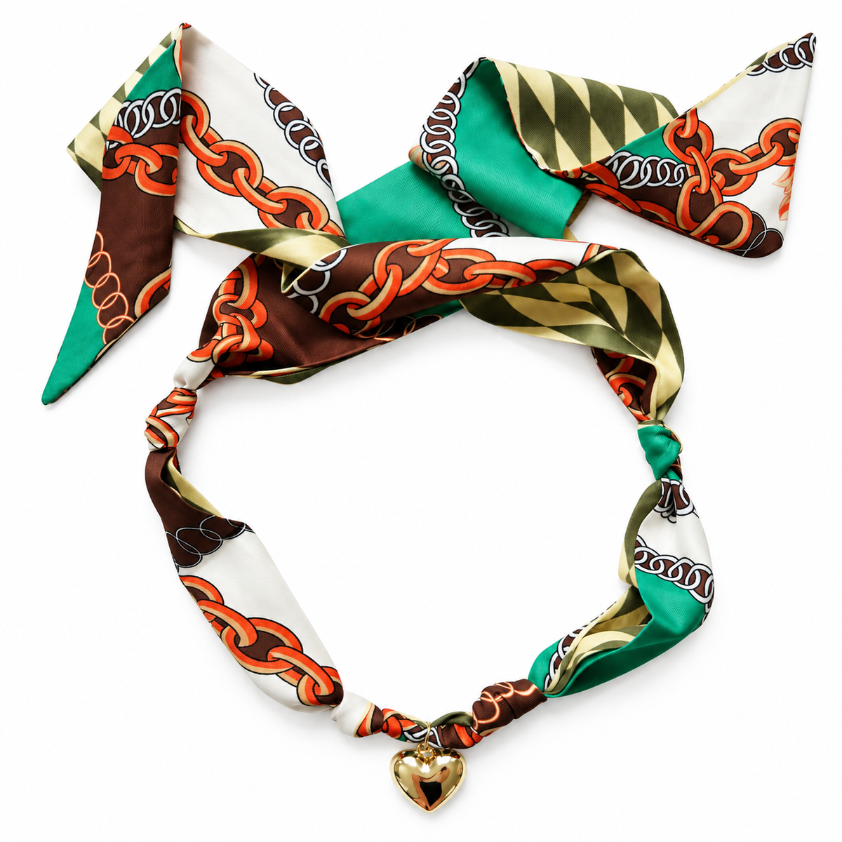 The Melissa hand-tied scarf necklace with gold heart pendant 