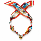 The Michelle silk scarf necklace with gold heart pendant 