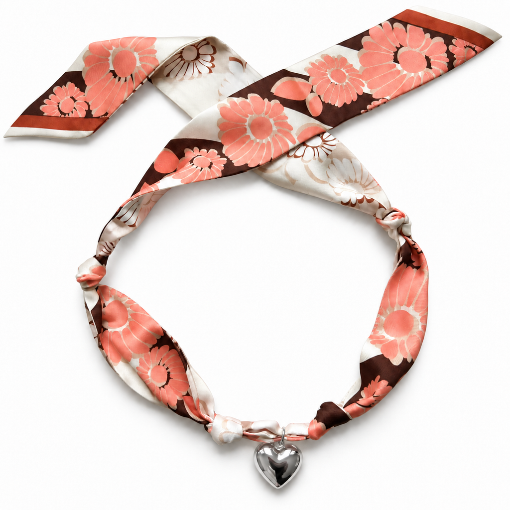 The Olivia scarf necklace with silver heart pendant 