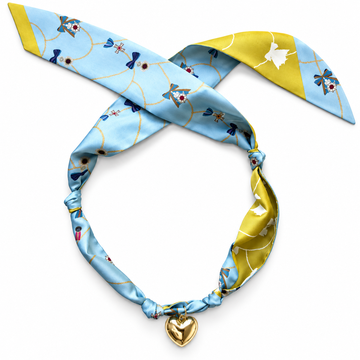 The Princess Kate silk scarf necklace with gold heart pendant 