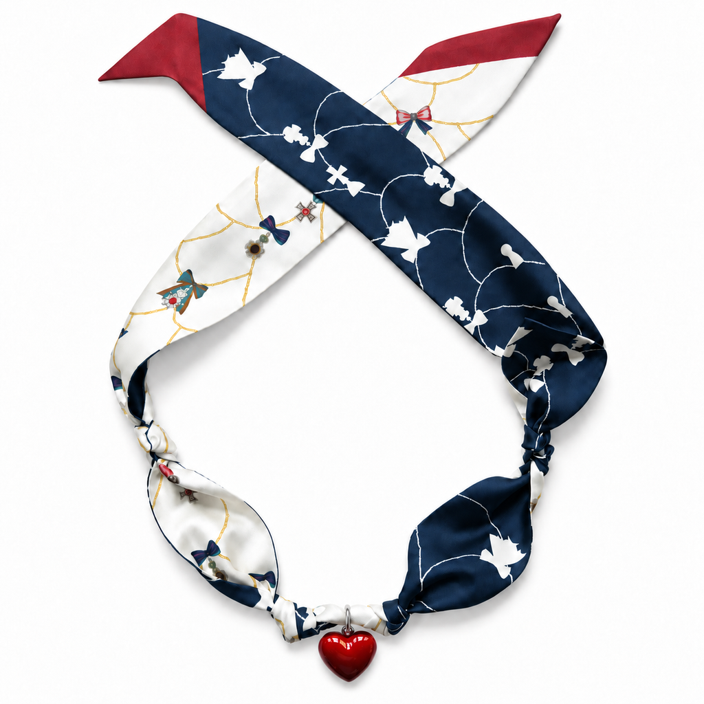 The Princess Catherine silk scarf necklace with red heart pendant