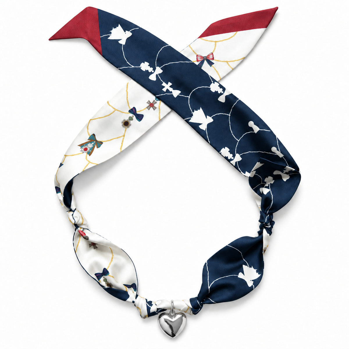 The Princess Catherine silk scarf necklace with silver heart pendant