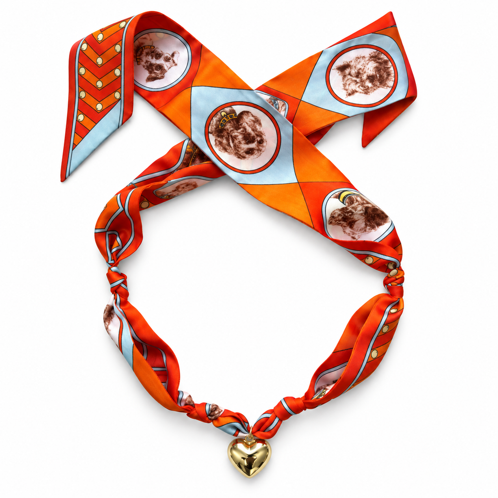 The Sara-Jane silk scarf necklace with gold heart pendant 