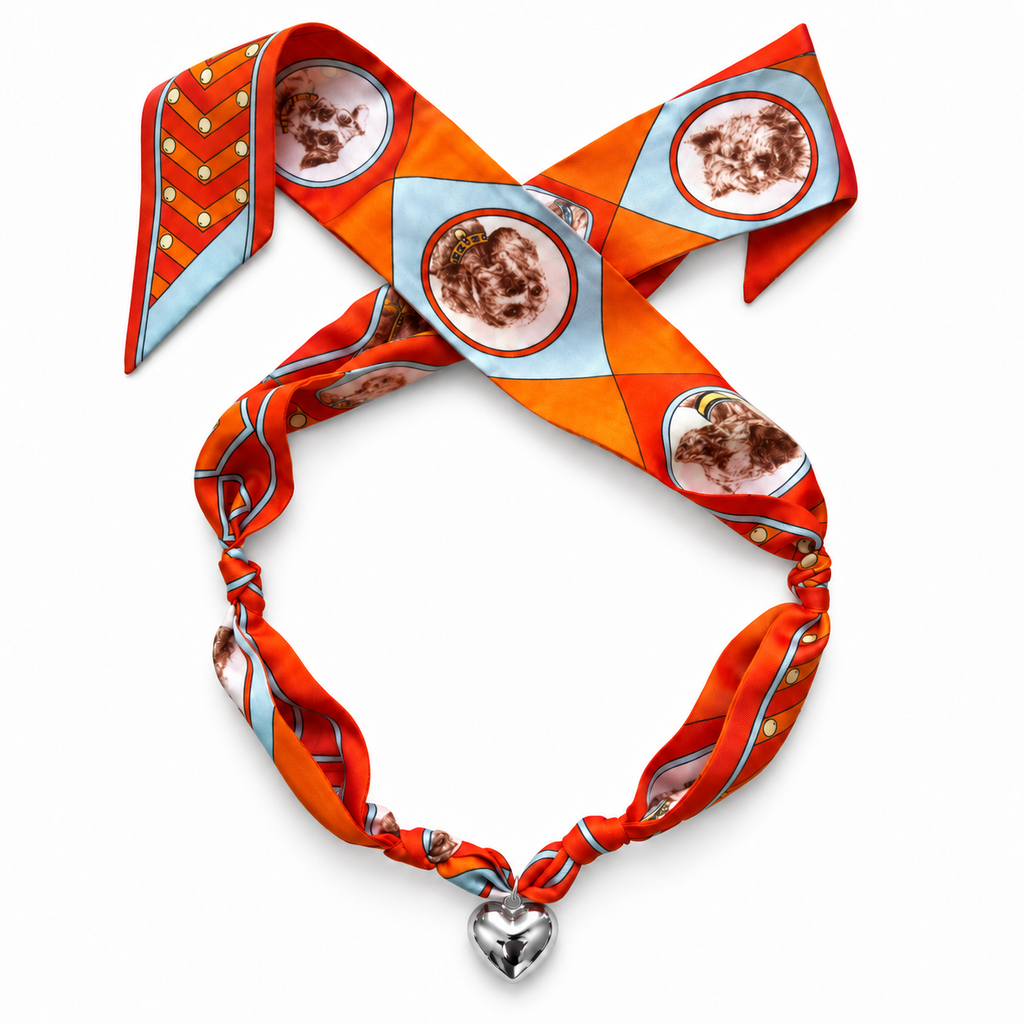 The Sara-Jane silk scarf necklace with silver heart pendant 