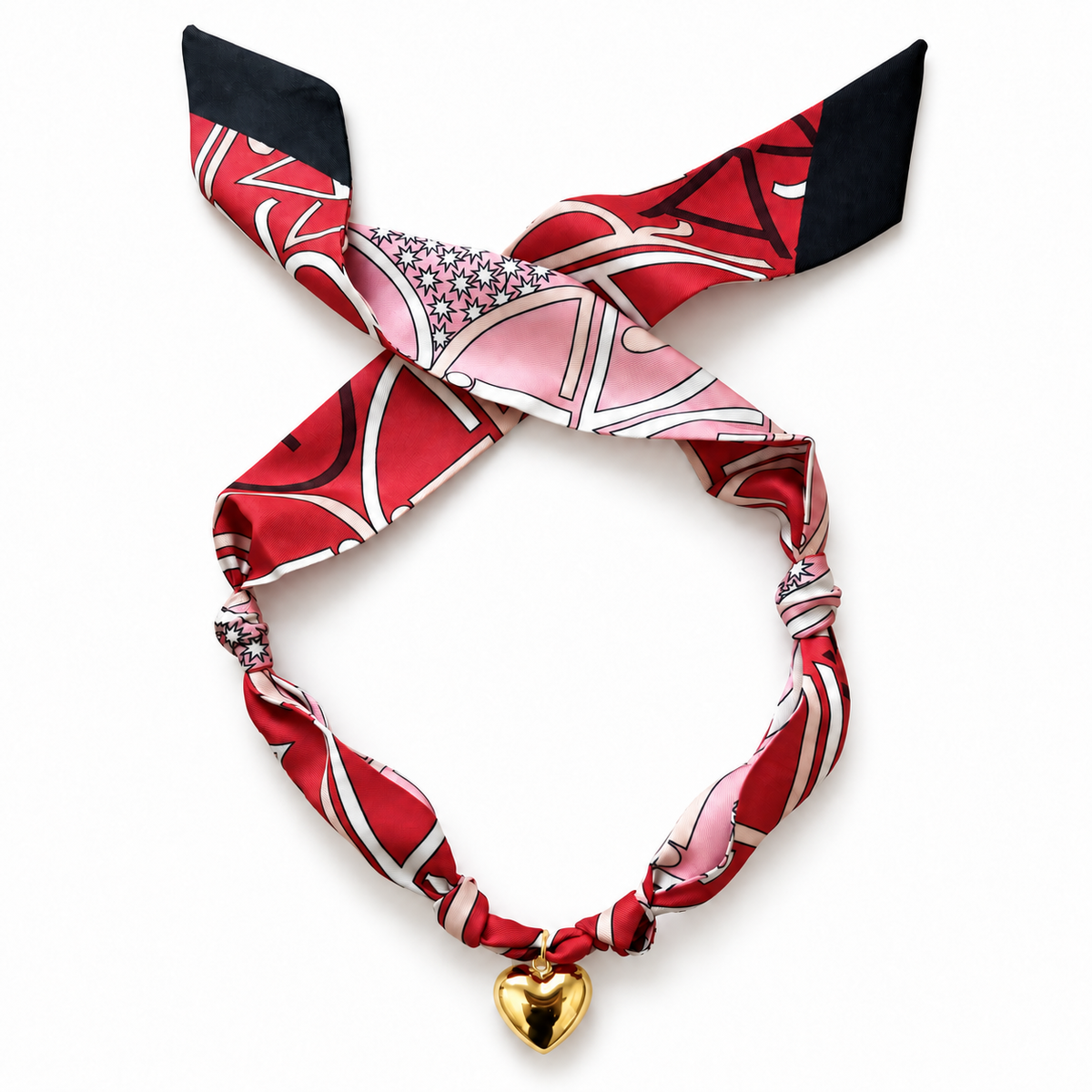 The Sarah scarf necklace with gold heart pendant 