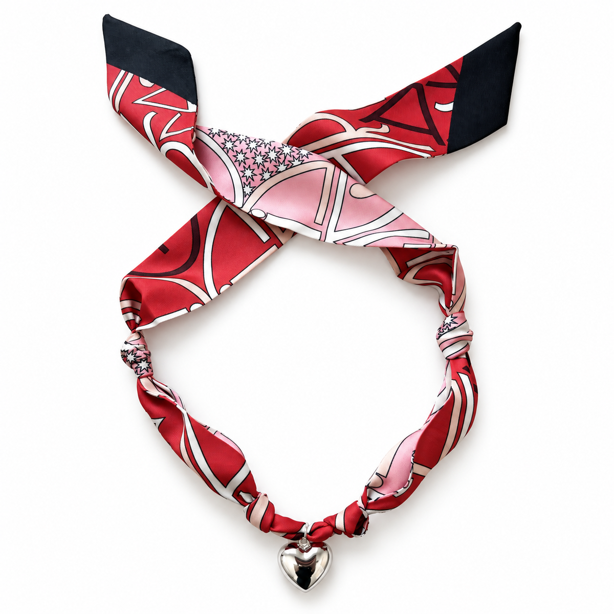 The Sarah scarf necklace with silver heart pendant 