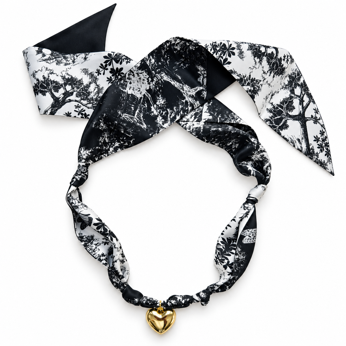 The Sheri silk scarf necklace with gold heart pendant 