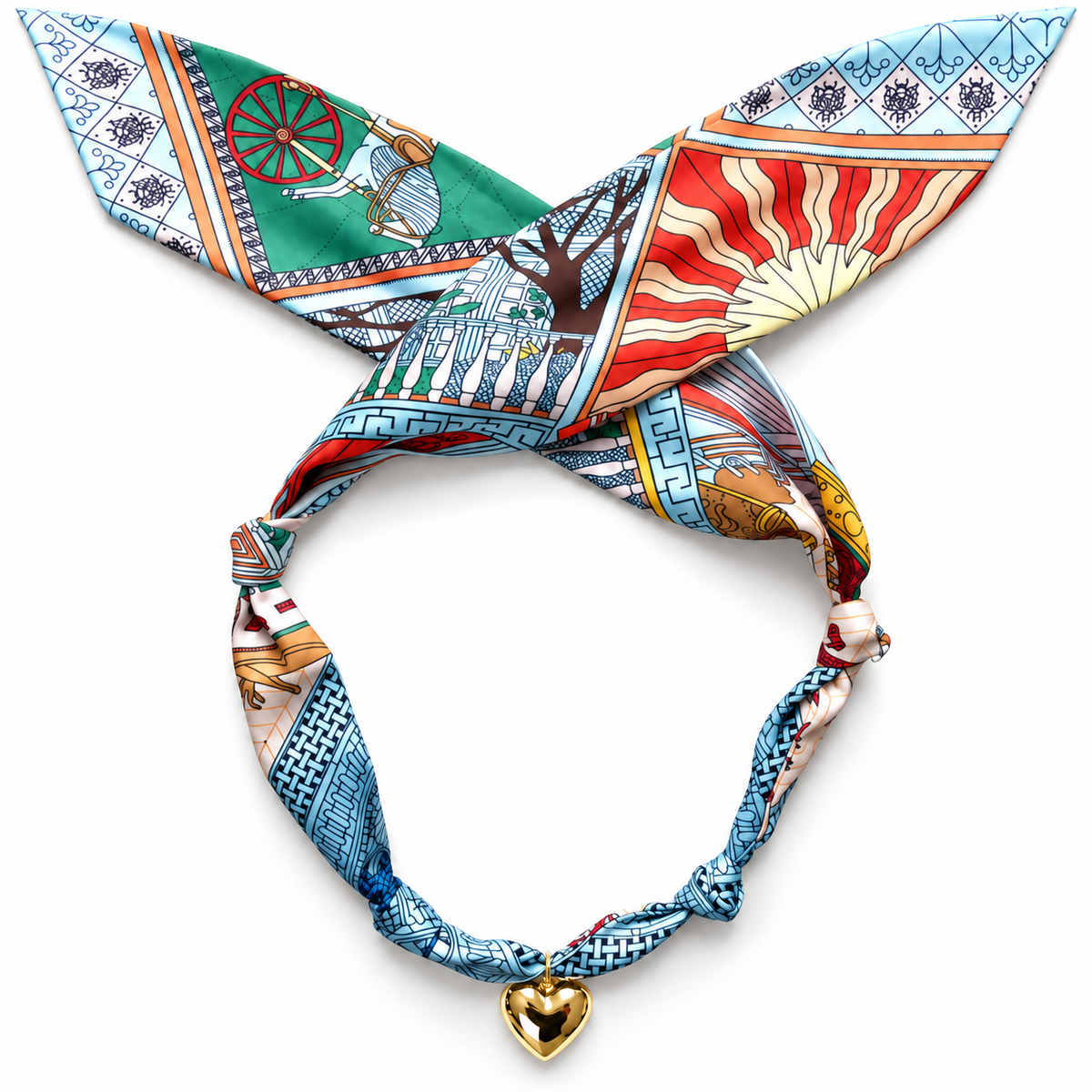 The Sydney silk-blend scarf necklace with gold heart pendant 
